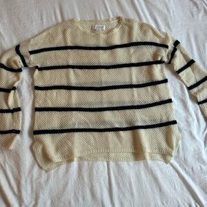 Velvet by Graham & Spencer Wool Striped Cream & Black Knit Sweater Size XS